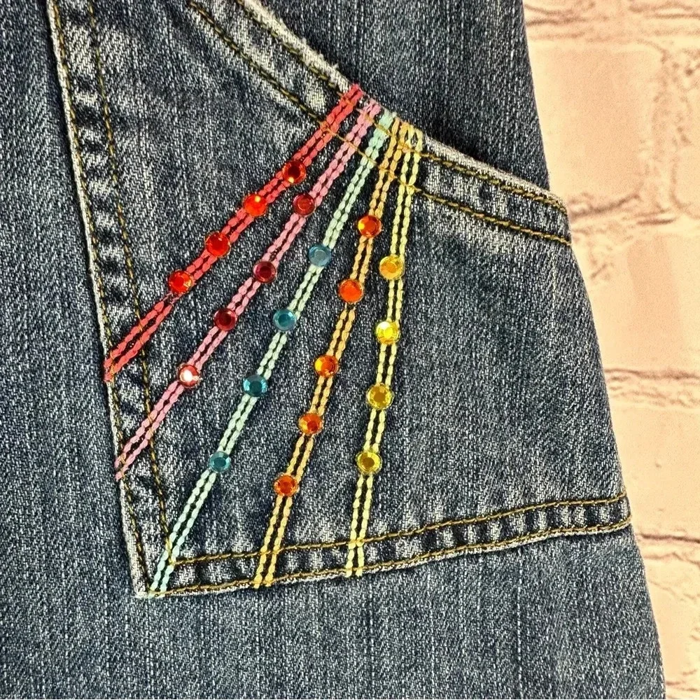 gymboree denim jean skirt with rainbow embroidery and sequins sz 9 2007 Y2K